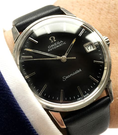 vintage omega watches black dial|replacement strap for omega seamaster.